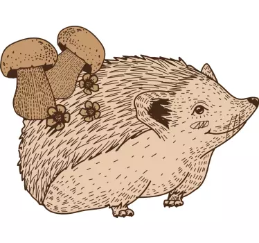 Sketch cute baby hedgehog and mushrooms wallpaper sticker - TenStickers