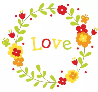 Love Flower Wreath Wall Sticker - TenStickers
