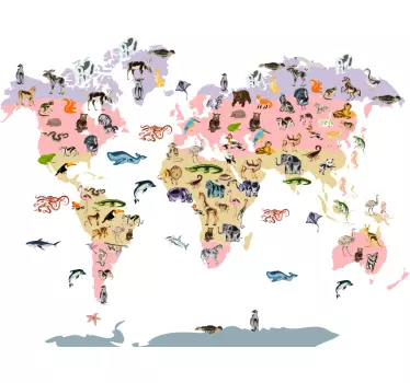 Cute colorful animals and plants map wall sticker - TenStickers