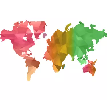 Green and red continents with lines map wall sticker - TenStickers