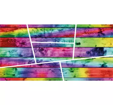 Colorful rainbow wooden planks headboard wall sticker - TenStickers