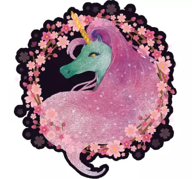 Pastel  flower crown with unicorn illustration wall art - TenStickers