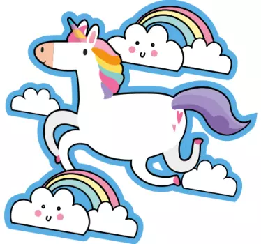 Unicorn running with clouds wall stickers for kid - TenStickers