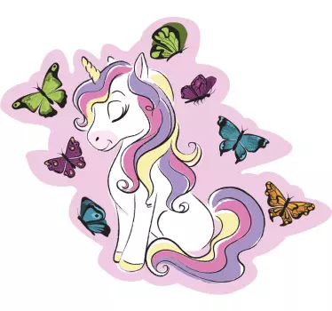 Magic unicorn with multicolor butterflies illustration wall art - TenStickers