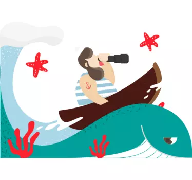 Whale carrying wooden boat animal wall decor - TenStickers