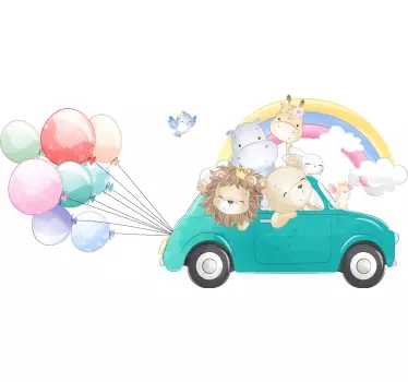Animal adventure car illustration sticker - TenStickers