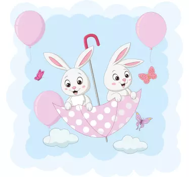 Cute Bunny Umbrella wall stickers for kid - TenStickers