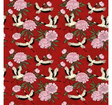 White birds on red tropical pattern decals for furniture - TenStickers