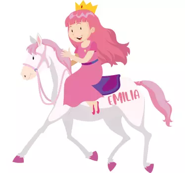 Princess riding unicorn with name wall stickers for kid - TenStickers