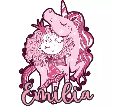 Wall stickers for kid pink unicorn embrace - TenStickers