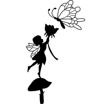 Angel standing on mushroom with butterfly fairy wall sticker - TenStickers