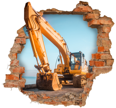 Broken wall with three excavators visual effects wall sticker - TenStickers