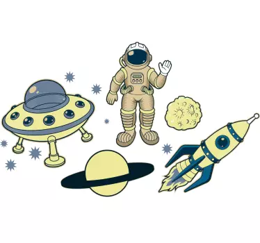 Astronaut yellow adventure space wall sticker - TenStickers