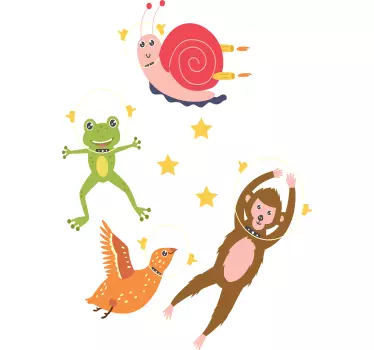 Fun friend animals space wall sticker - TenStickers