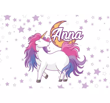 Customizable name unicorn and stars laptop sticker - TenStickers