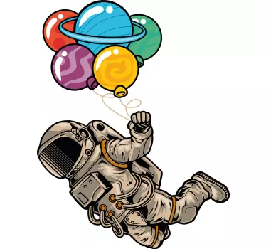 Astronaut floating in space with balloons wallpaper decal - TenStickers