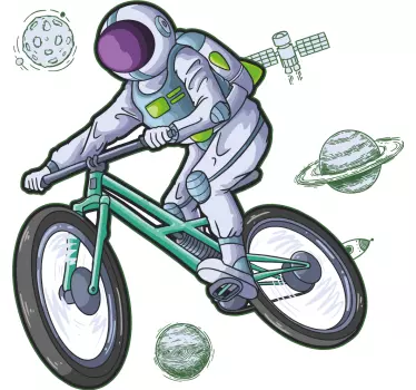 Astronaut riding a bicycle wallpaper sticker - TenStickers