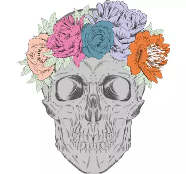 Skull with colorful flower wall decor - TenStickers