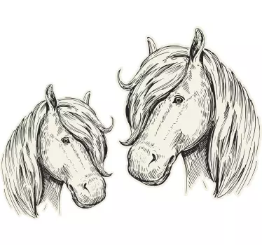 Two white horses black and white image animal wall decor - TenStickers
