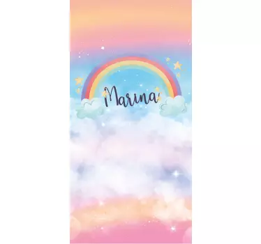 Rainbow and Clouds door sticker - TenStickers