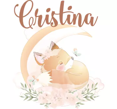 Cute fox for girl with name baby wall decal - TenStickers