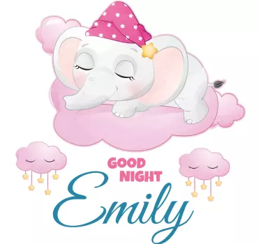 Cute elephant for girl with name baby wall sticker - TenStickers