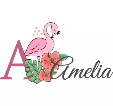 Floral flamingo with name illustration sticker - TenStickers