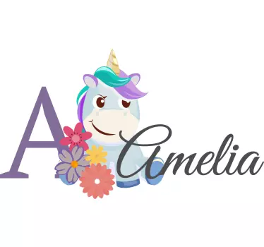 Nursery wall sticker baby unicorn with name - TenStickers