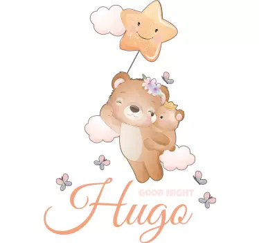 Nursery wall sticker hanging bear with name - TenStickers