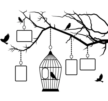 Bird Tree Frames Wall Sticker - TenStickers