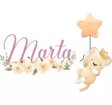 Cute lion for girl with name kids bedroom wall sticker - TenStickers