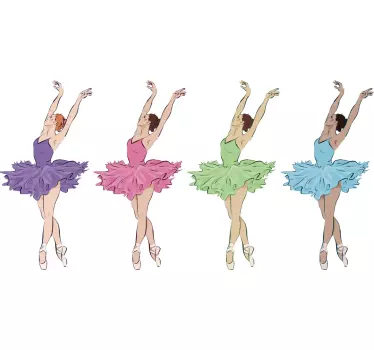 Colorful ballet dancers illustration wall art - TenStickers