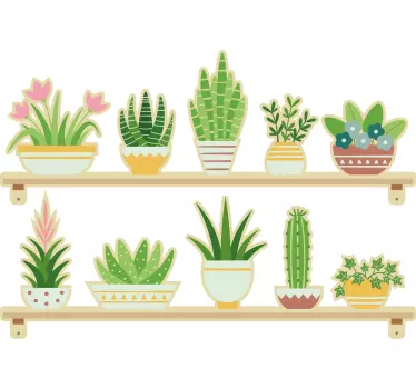 Cactus plant set shelf kitchen stickers - TenStickers