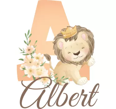 Floral crowned lion with name wall stickers for kid - TenStickers
