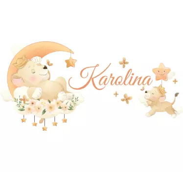 Cute animals lion with name  kids bedroom wall sticker - TenStickers