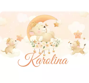 Cute animals lion with name  laptop stickers - TenStickers