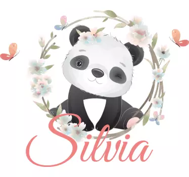 Panda with flowers and name illustration sticker - TenStickers