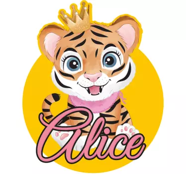 Cute tiger for girl with name kids bedroom sticker - TenStickers
