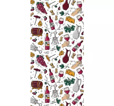 Grapes, wine and cheese vintage pattern fridge decal - TenStickers