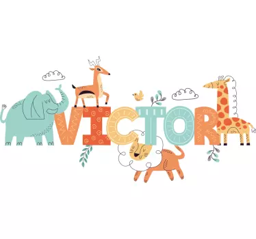 Jungle kid animals with customisable name custom sticker - TenStickers