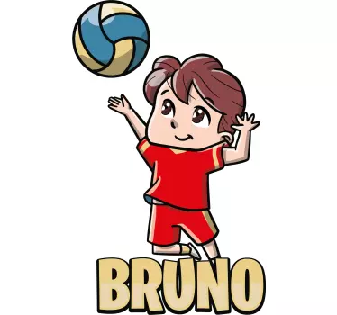 Kid volleyball player with name custom sticker - TenStickers