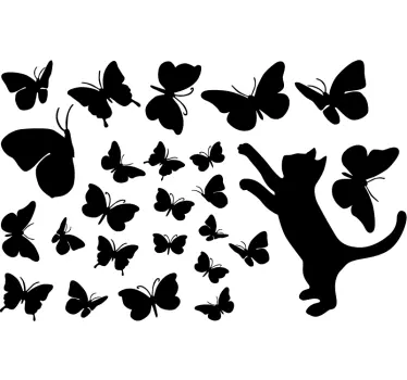 Cat Chasing Collection of Butterflies Sticker - TenStickers