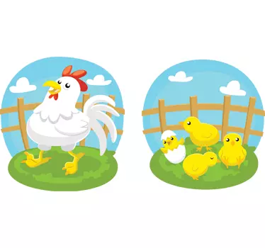 Hen With Baby Chicks Sticker - TenStickers
