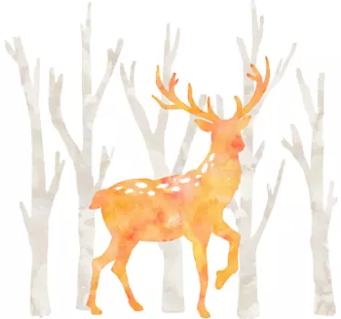 Watercolour Deer in Forrest Wall Sticker - TenStickers