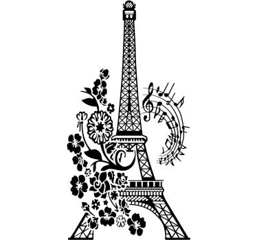 Floral and Musical Eiffel Tower Wall Sticker - TenStickers