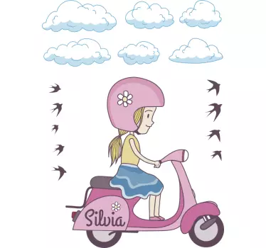 Kids Personalised Girl on Scooter Sticker - TenStickers