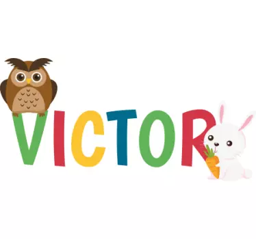 Owl rabbit custom name illustration sticker - TenStickers