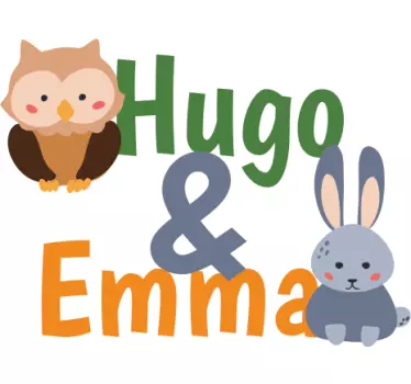 Owl and rabbit siblings wild animal sticker - TenStickers