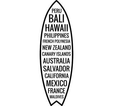 Surf Board with Countries Sticker - TenStickers