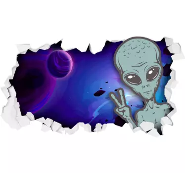 Broken wall alien 3D sticker - TenStickers